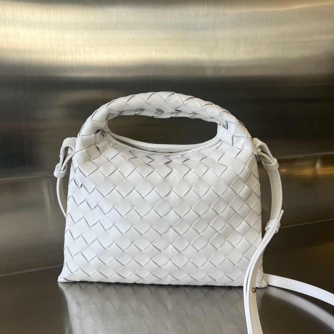 Mini Hop Intrecciato Leather Shoulder Bag White